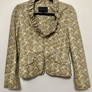 Banana Republic blazer khaki Tan  floral print  Ruffled V-neck jacket size S